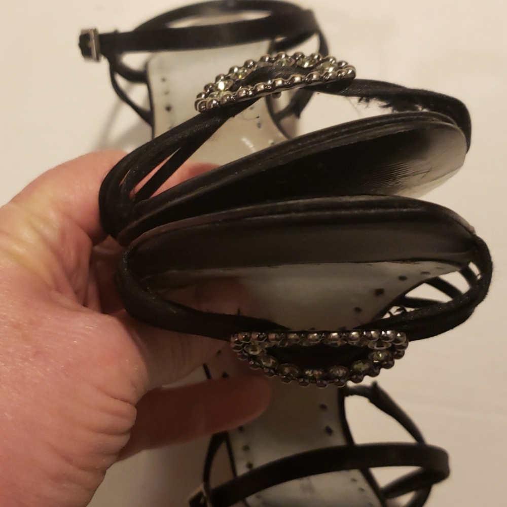 EUC - BCBGirls Sexy Black Satin Rhinestones Heels - Picture 7 of 8